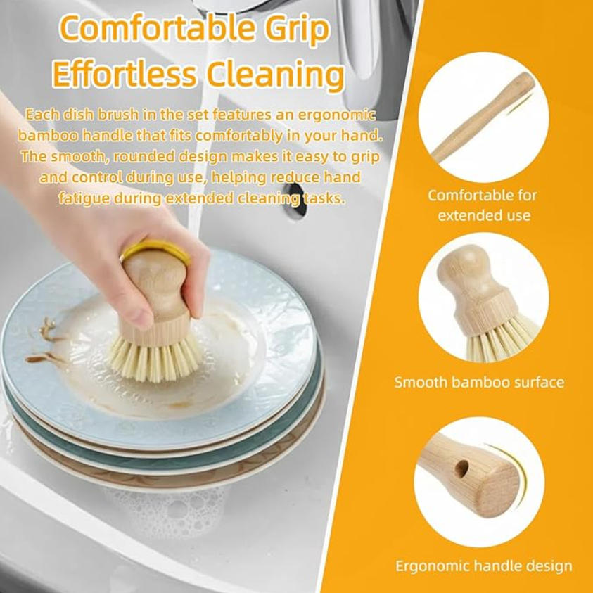 6 PCS Bamboo Dish Brush Set -  - огляд і ціна Substrate Coconut Fiber