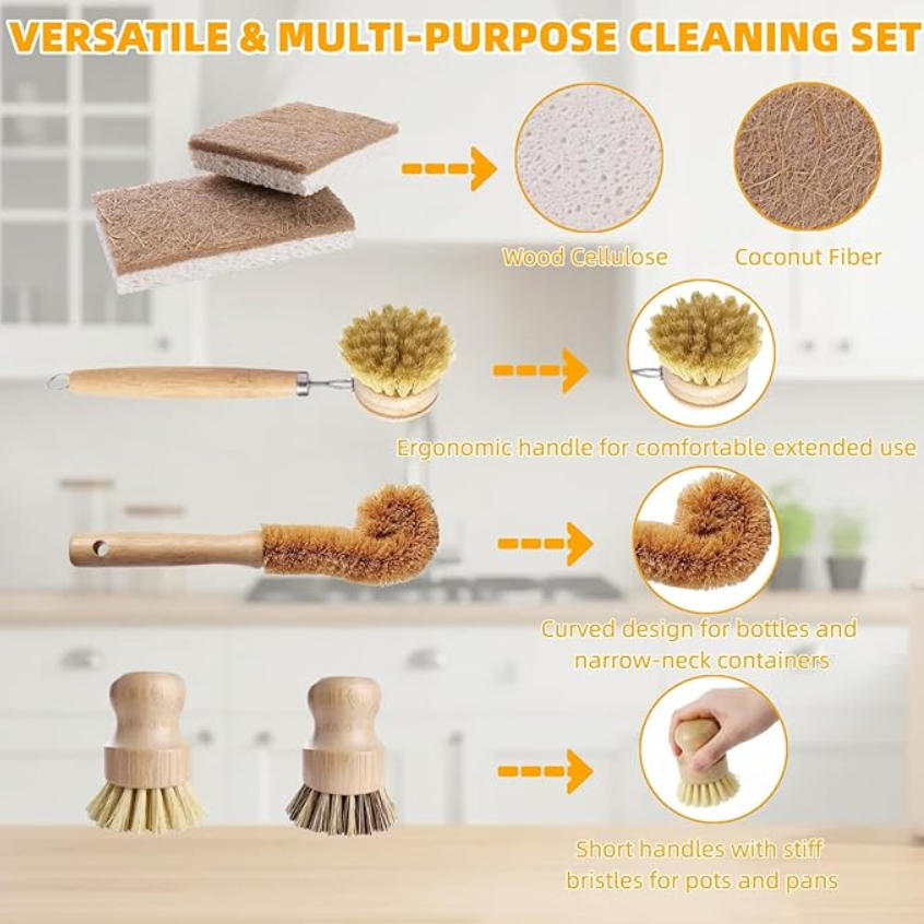 6 PCS Bamboo Dish Brush Set -  - огляд і ціна Substrate Coconut Fiber